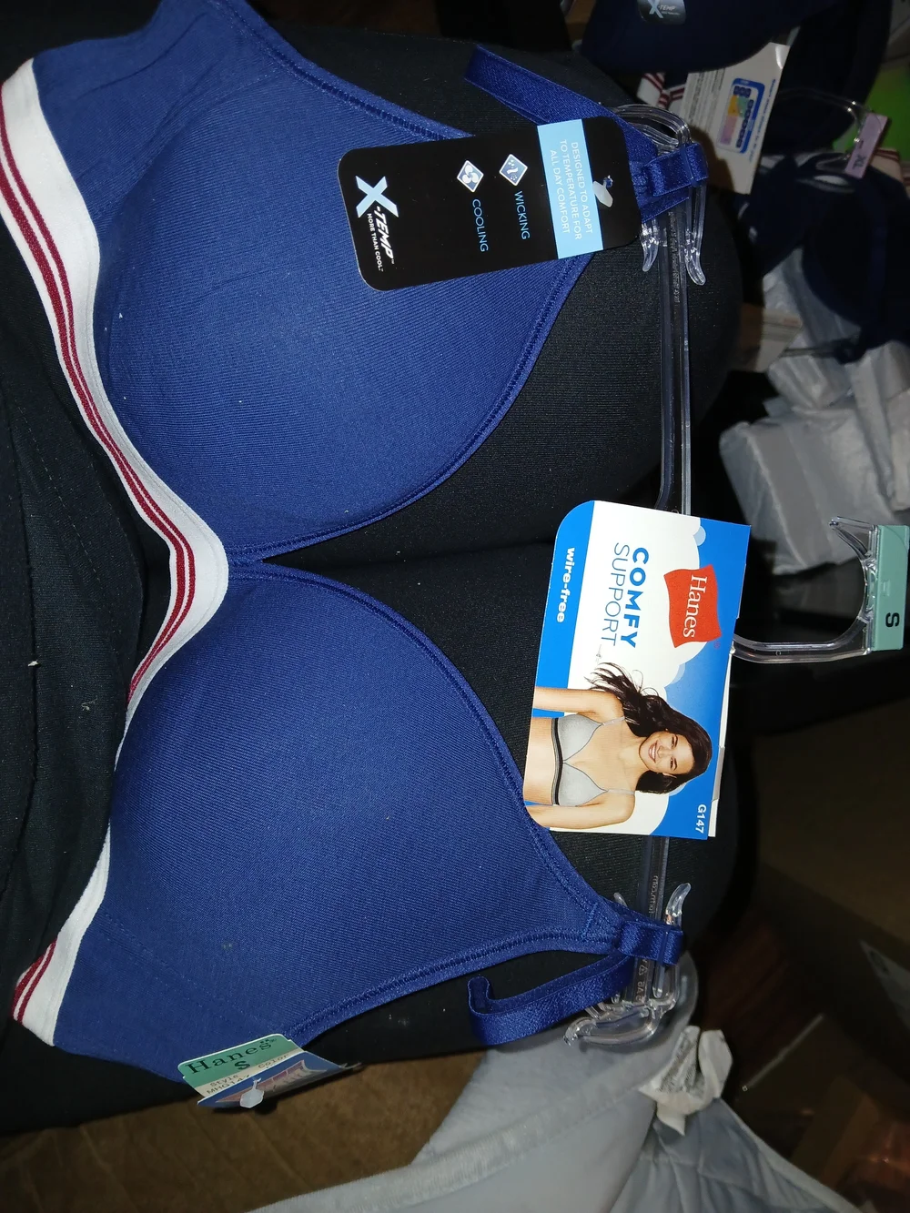 Hanes Blue Wire-Free Comfy Support Bra with White & Red Trim